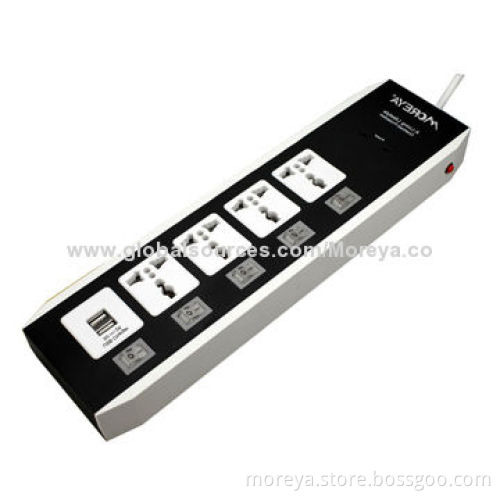 Power Strip of Universal Standard with 5 Individual Switches, 4 Socket Outlets + 2 USB PlugsNew